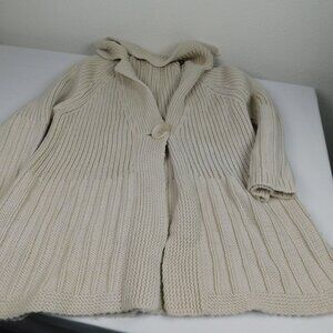 Ann Taylor Loft Women Beige 3/4 Sleeve Knitted Button Cardigan Sweater Sz L FLAW